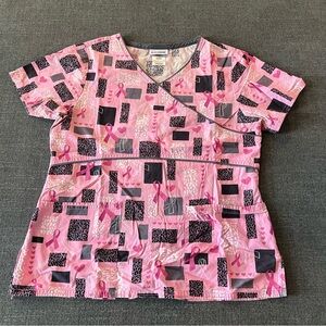Pink ribbon scrub top